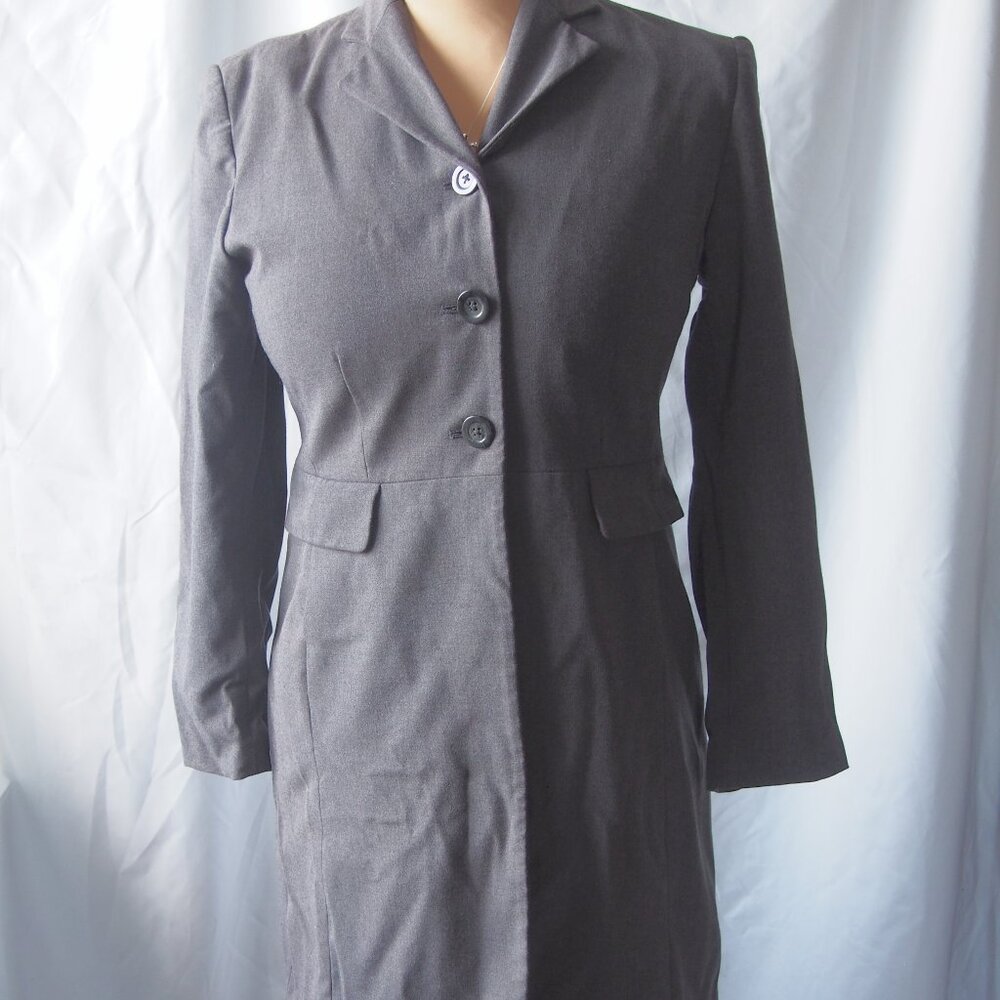 Hillard & Hanson Long Dress Gray 3 Button Front Stretch Jacket Womens Size 6